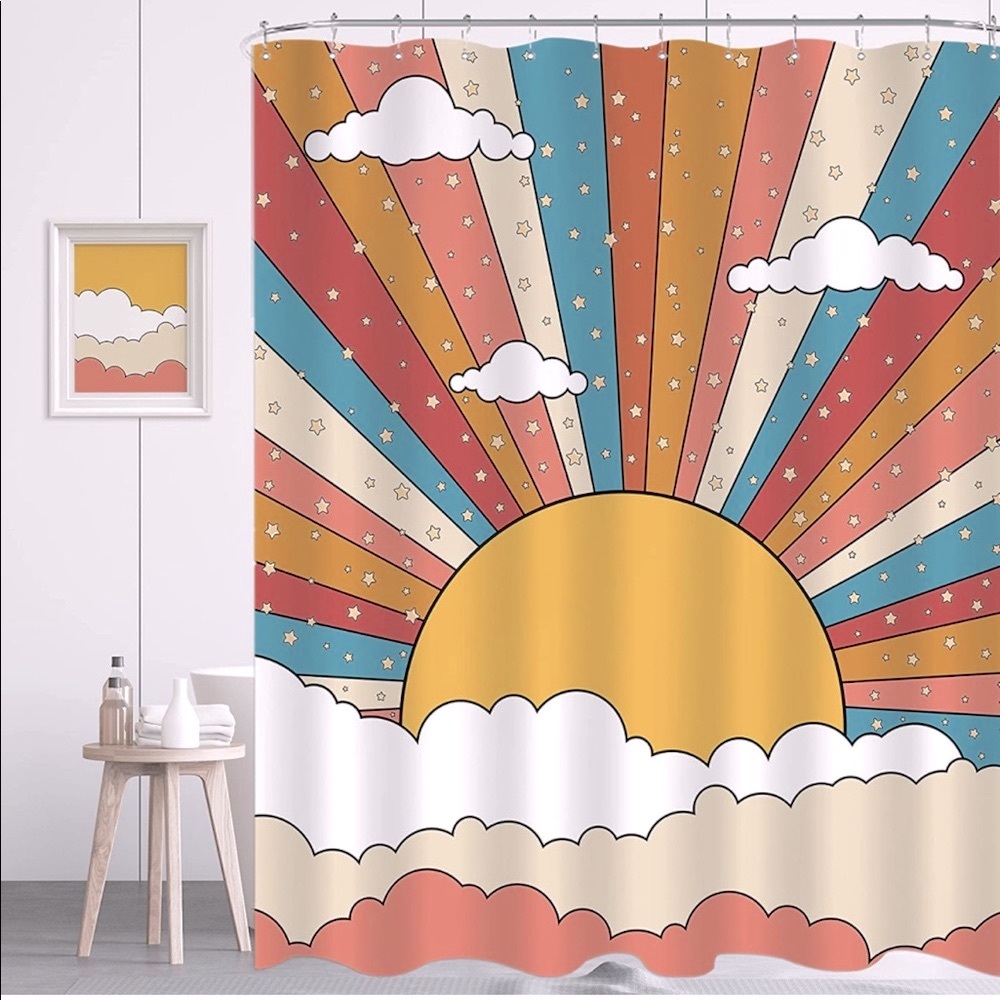 🌅Boho Sunburst Shower Curtain🌅 +Hooks!